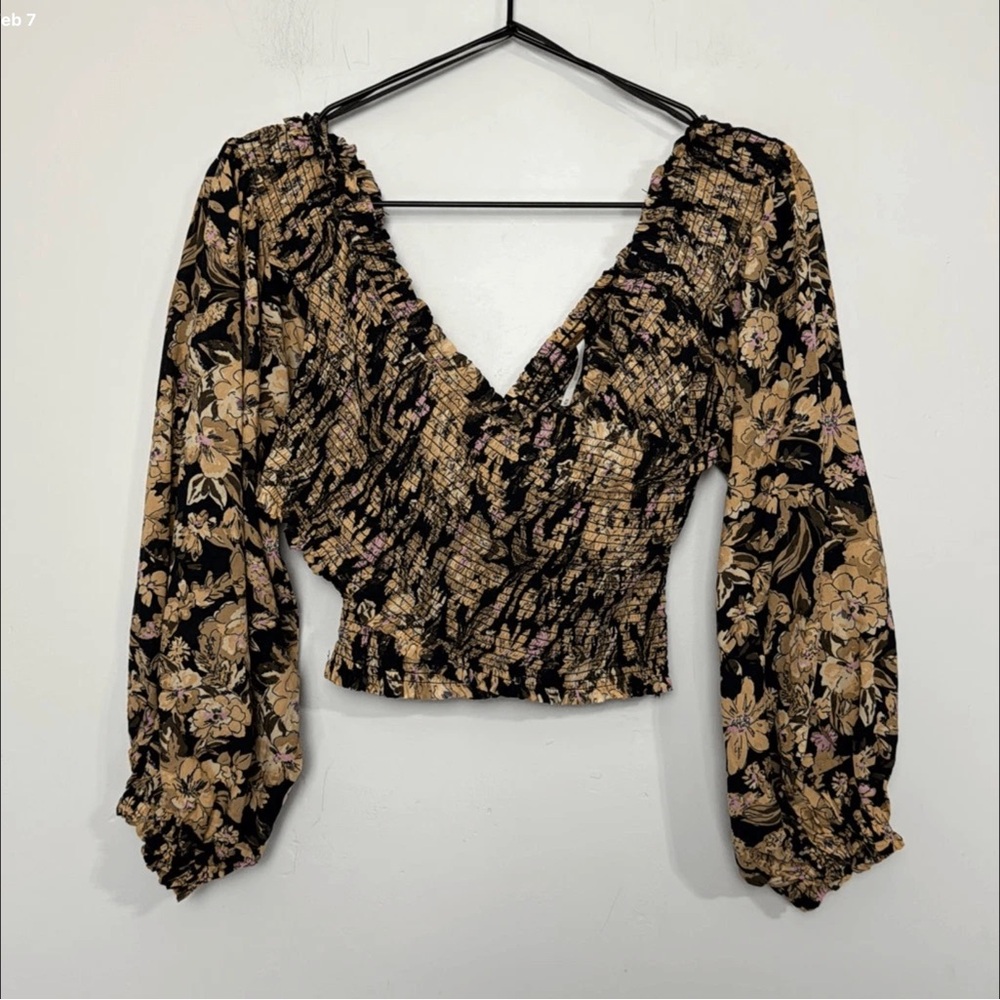 Free People east to west smocked top Black and Gold Floral small
